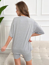 Letter Print Round Neck Top and Shorts Lounge PJ Set